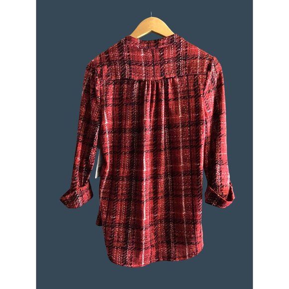 KIM ROGERS- WOMEN RED/WHITE BUTTON FRONT 3/4 SLEEVE SHIRT SIZE SMALL - Picture 2 of 8